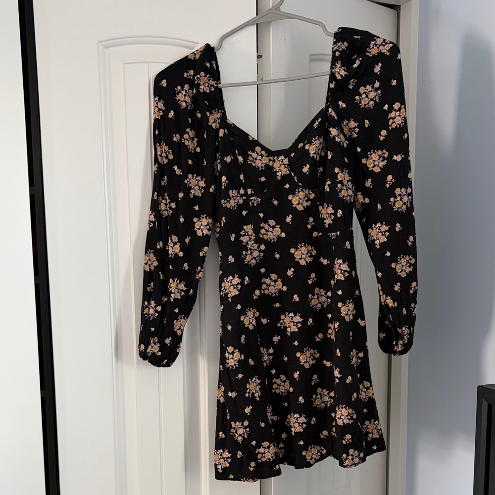 Altar’d State Black Floral Long-Sleeve Mini Dress
